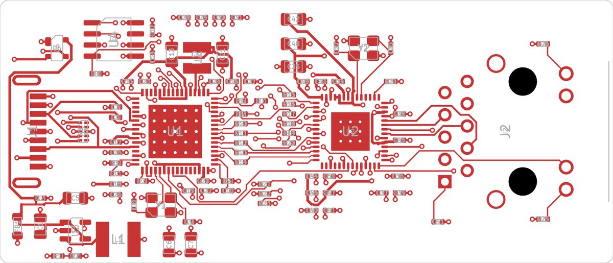 ND-2 TDR proof dongle PCB layout, top copper: USB 3 at one end, RJ45 jack at the other